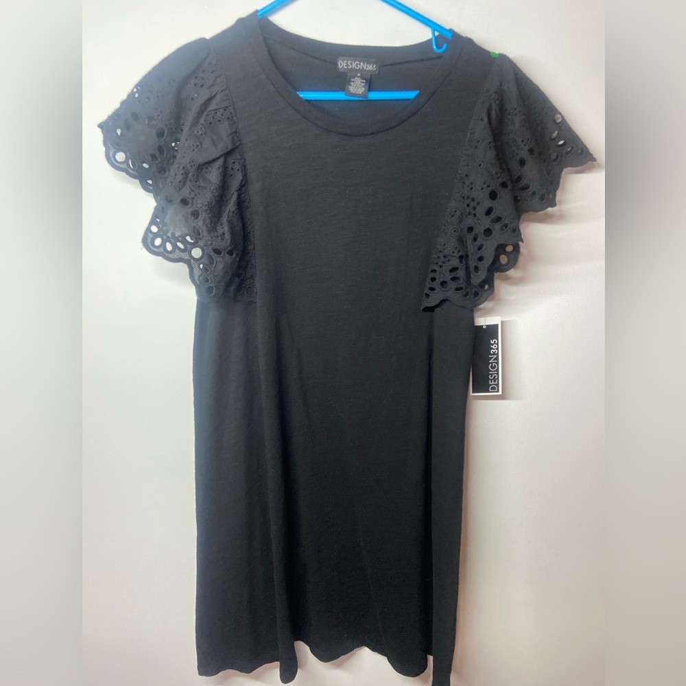 Designs Black Eyelet Sleeve Midi Dress